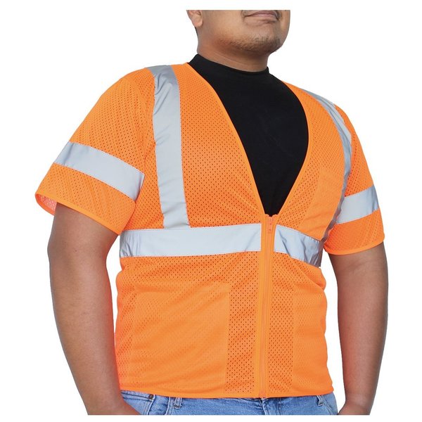 Glowshield Class 3, Hi-Viz Orange Mesh Safety Vest, Size: Large SV713FO (L)